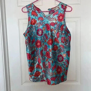 California Dynasty Paisley Print Blue Pink Tank Top Size L
